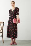 Dorothy Perkins Black Floral Puff Sleeve Wrap Midi Dress thumbnail 2