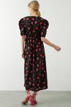 Dorothy Perkins Black Floral Puff Sleeve Wrap Midi Dress thumbnail 3