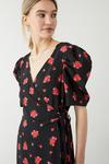 Dorothy Perkins Black Floral Puff Sleeve Wrap Midi Dress thumbnail 5