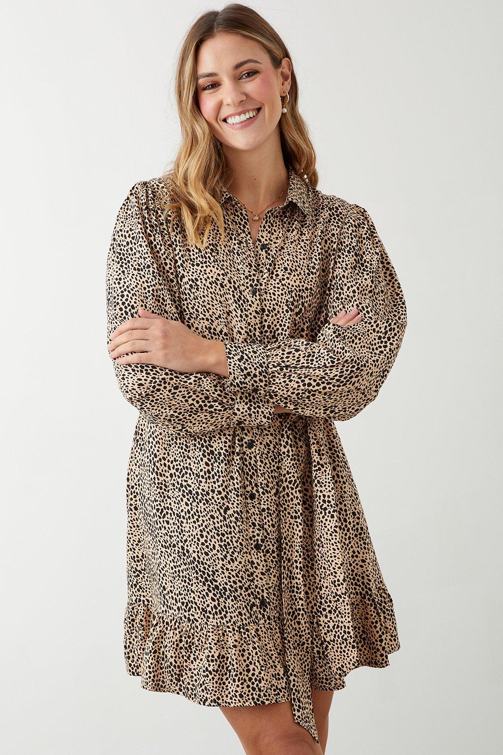 Women’s Leopard Print Belted Mini Shirt Dress - animal - 8