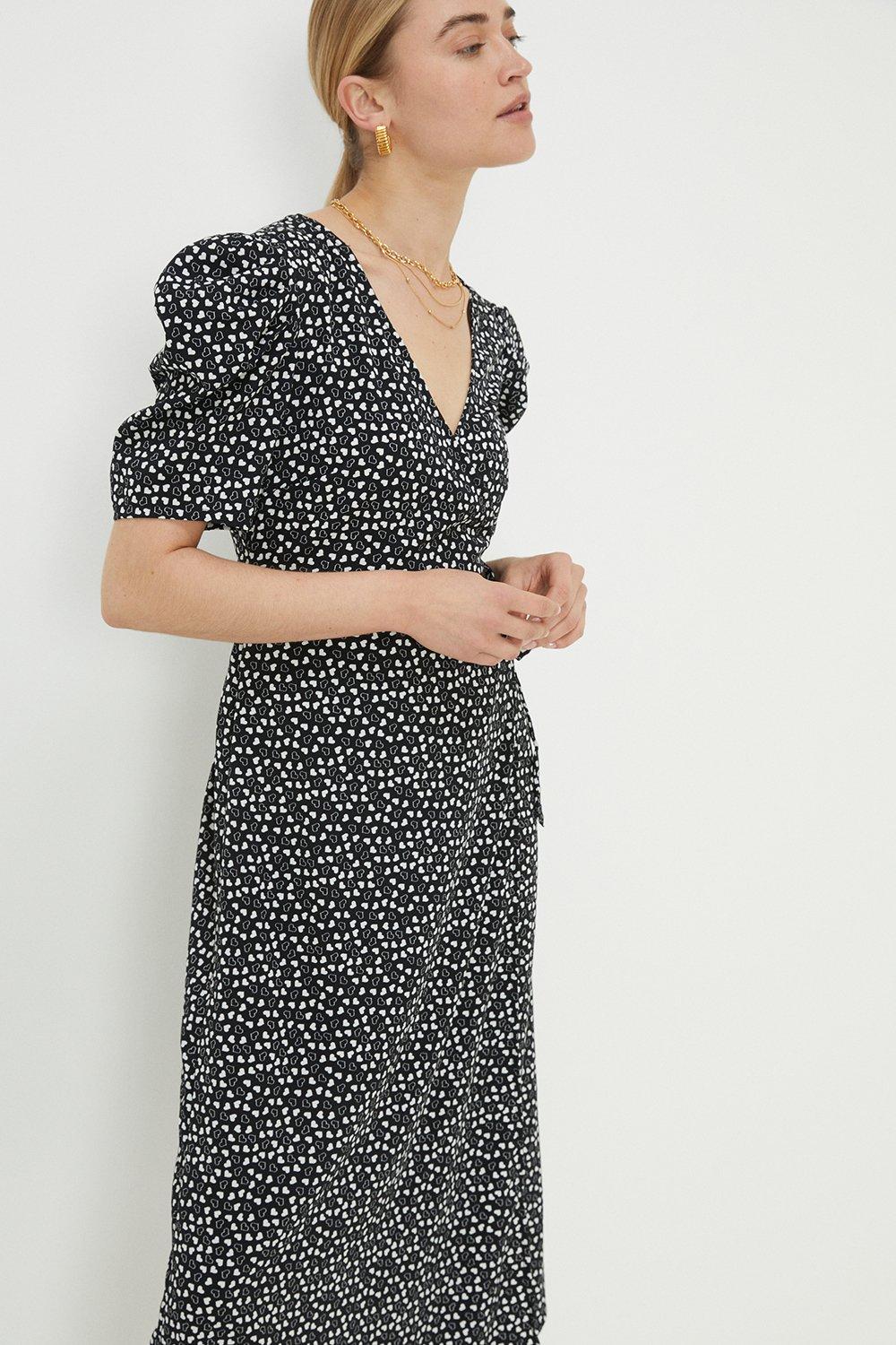 Oasis heart print wrap dress best sale