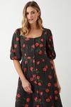 Dorothy Perkins Black Spot Floral Button Through Midi Dress thumbnail 1