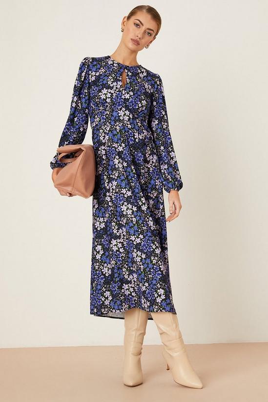 Dorothy Perkins Petite Blue Floral Keyhole Midi Dress 1
