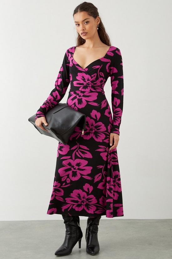 Dorothy Perkins Petite Pink Floral Print Wrap Midi Dress 1