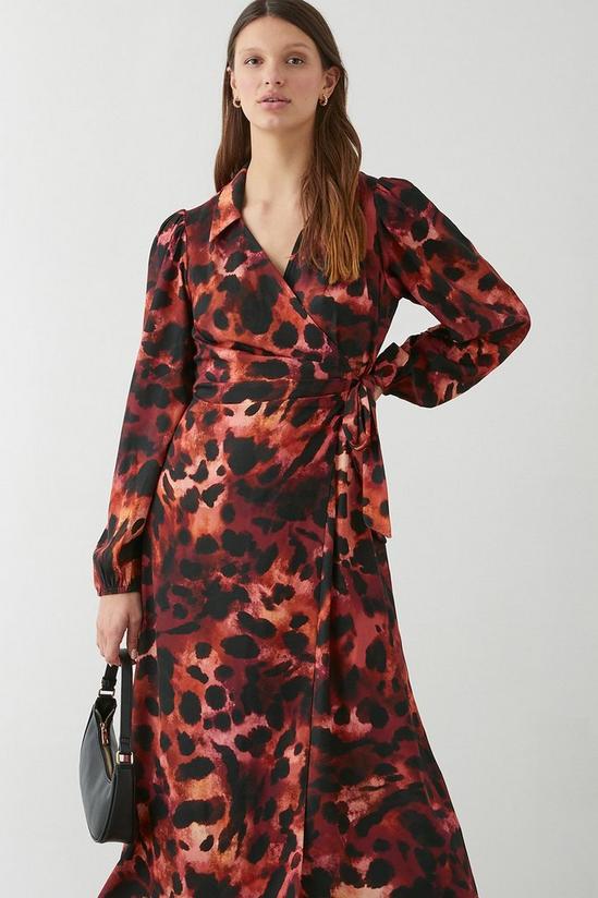 Dorothy Perkins Leopard Print Long Sleeve Wrap Collar Midi Dress 2