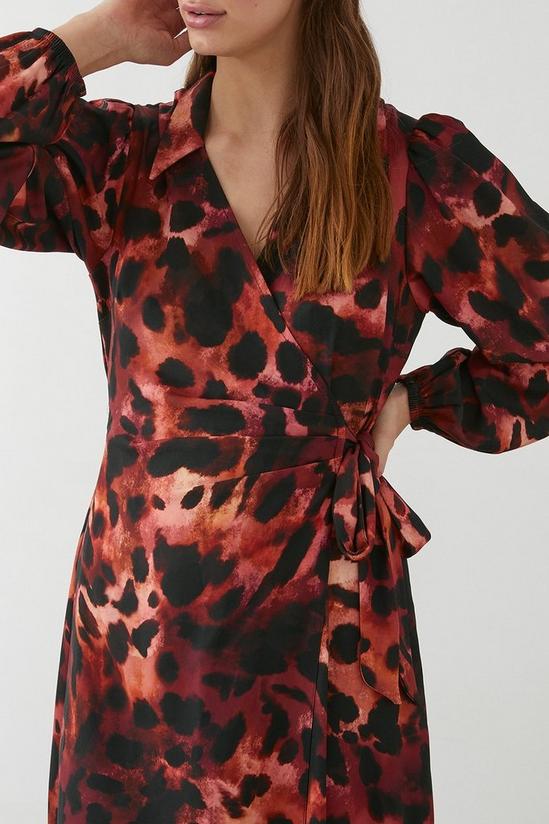 Dorothy Perkins Leopard Print Long Sleeve Wrap Collar Midi Dress 4