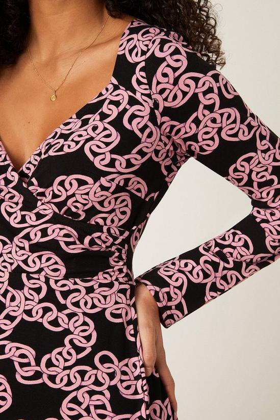 Dorothy Perkins Pink Chain Long Sleeve Wrap Midi Dress 4