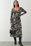 Dorothy Perkins Zebra Print Scoop Neck Long Sleeve Ruched Midi Dress thumbnail 2
