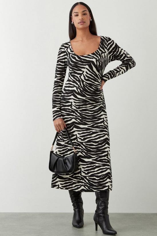 Dorothy Perkins Zebra Print Scoop Neck Long Sleeve Ruched Midi Dress 2