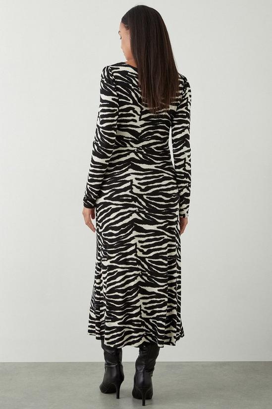 Dorothy Perkins Zebra Print Scoop Neck Long Sleeve Ruched Midi Dress 3