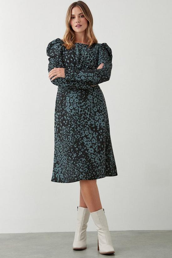 Dorothy Perkins Khaki Print Long Sleeve Empire Midi Dress 1