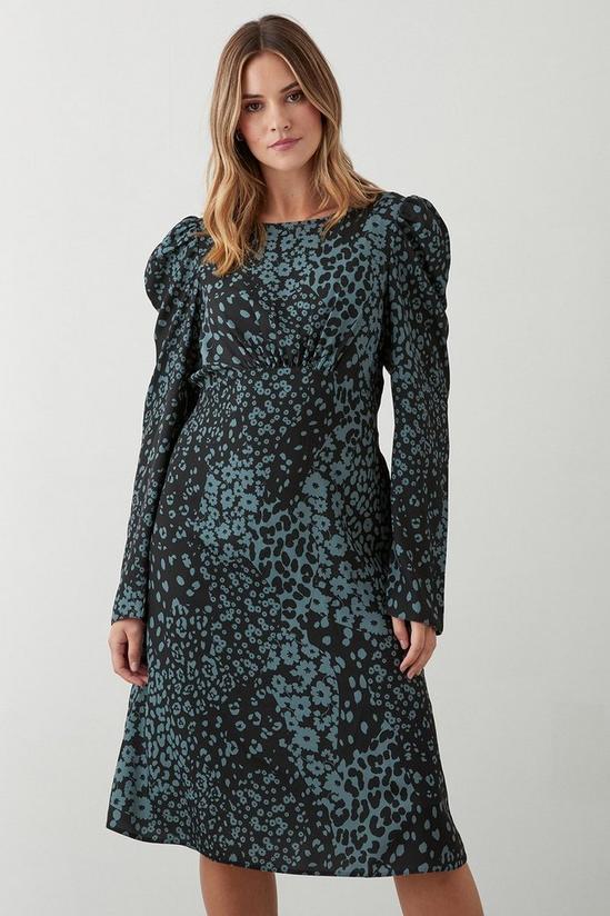 Dorothy Perkins Khaki Print Long Sleeve Empire Midi Dress 2