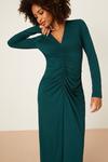 Dorothy Perkins Green Ruched Front Long Sleeve Midi Dress thumbnail 2