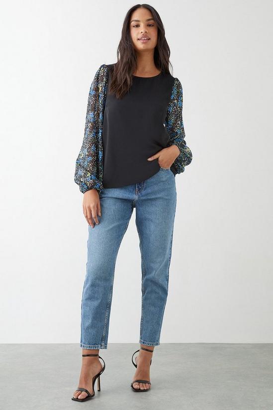 Dorothy Perkins Blue Floral Chiffon Contrast Sleeve Blouse 2
