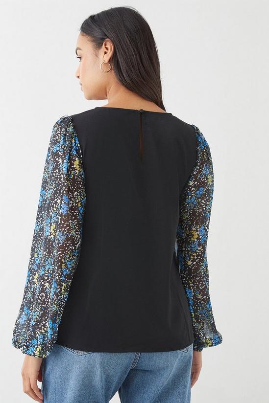 Dorothy Perkins Blue Floral Chiffon Contrast Sleeve Blouse 3