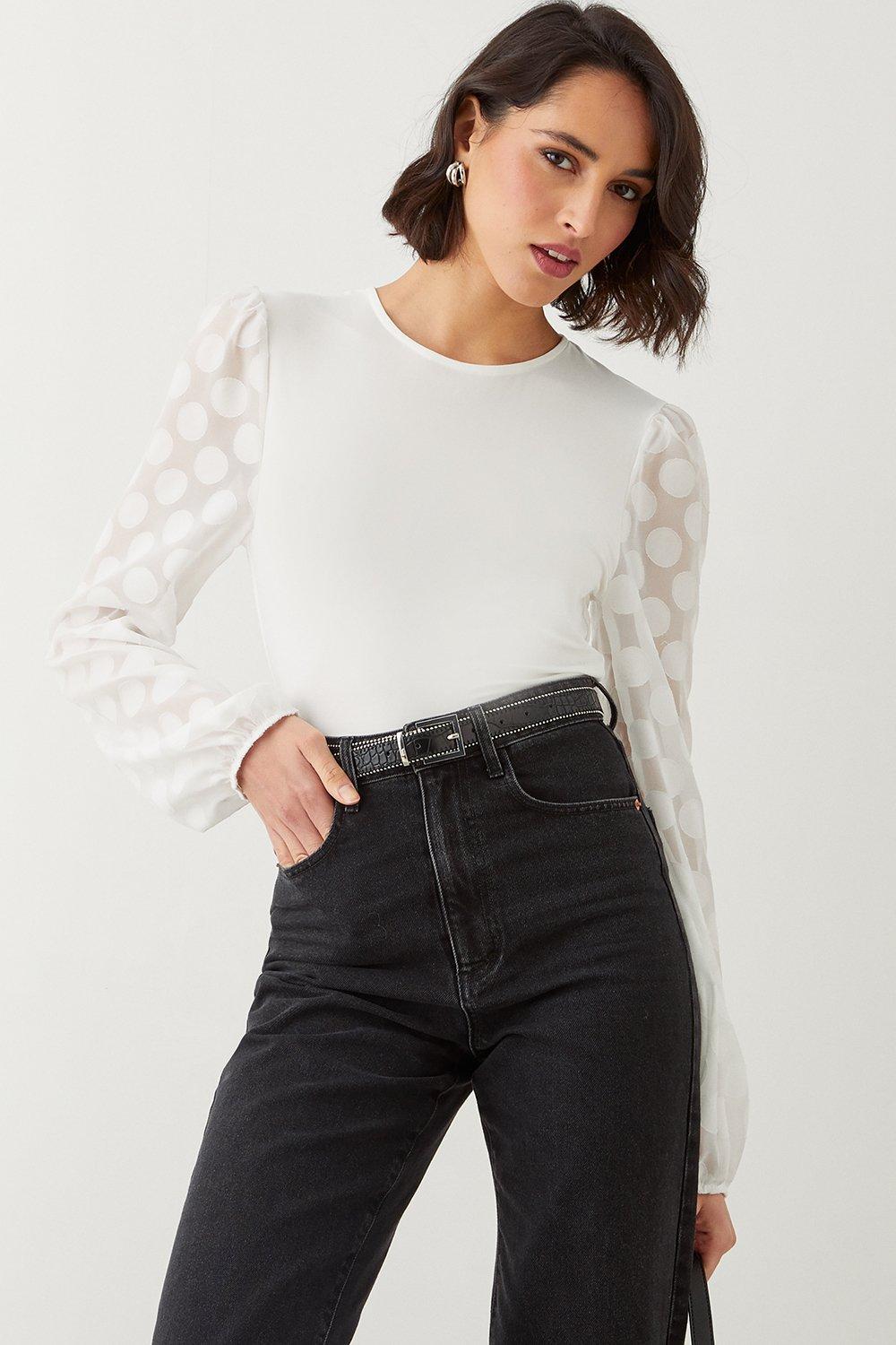 Tops Tall Woven Spot Long Sleeve Top Dorothy Perkins