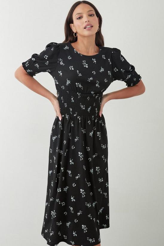 Dorothy Perkins Ditsy Floral Short Sleeve Shirred Waist Midi Dress 1