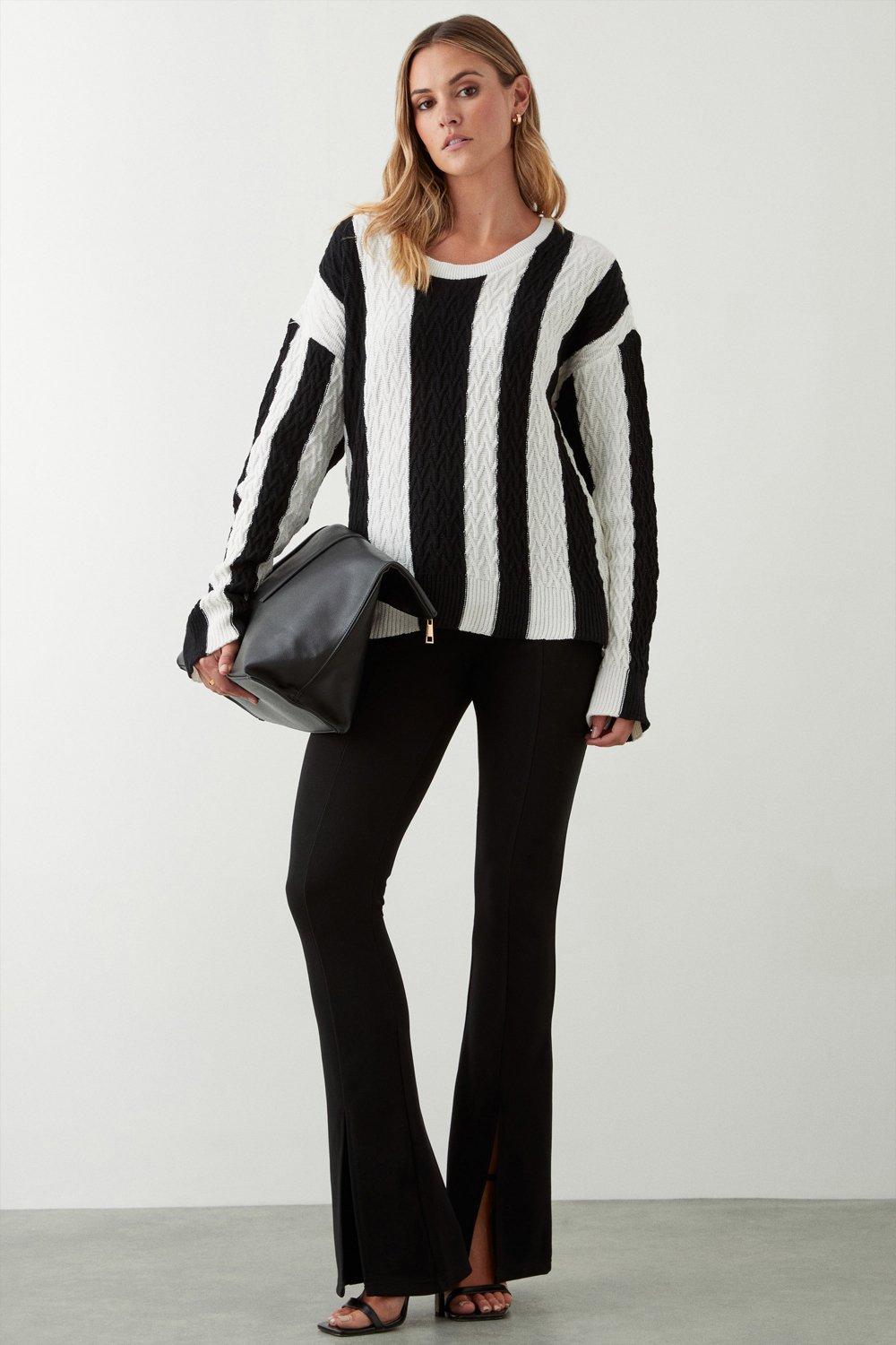 Womens Stripe Cable Knitted Jumper