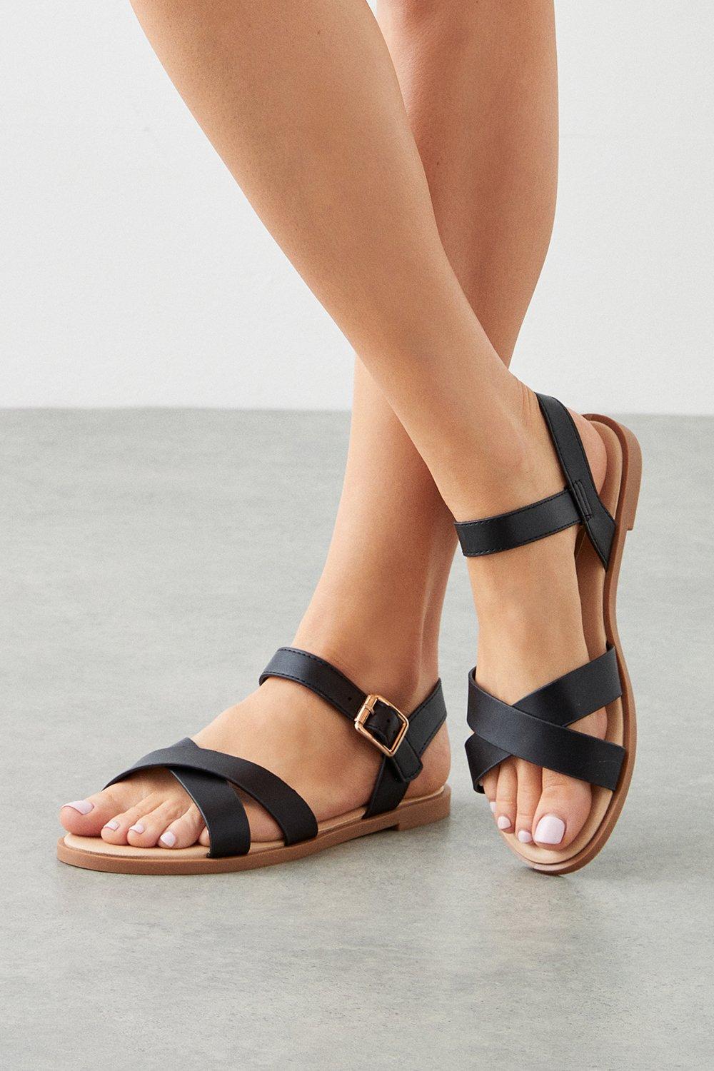 Sandals | Wide Fit Florence Cross Strap Flat Sandals | Dorothy Perkins