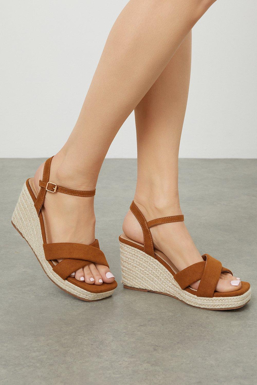 Image of Womens Rose Cross Strap Wedges