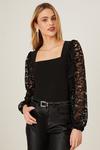 Dorothy Perkins Square Neck Lace Sleeve Top thumbnail 1
