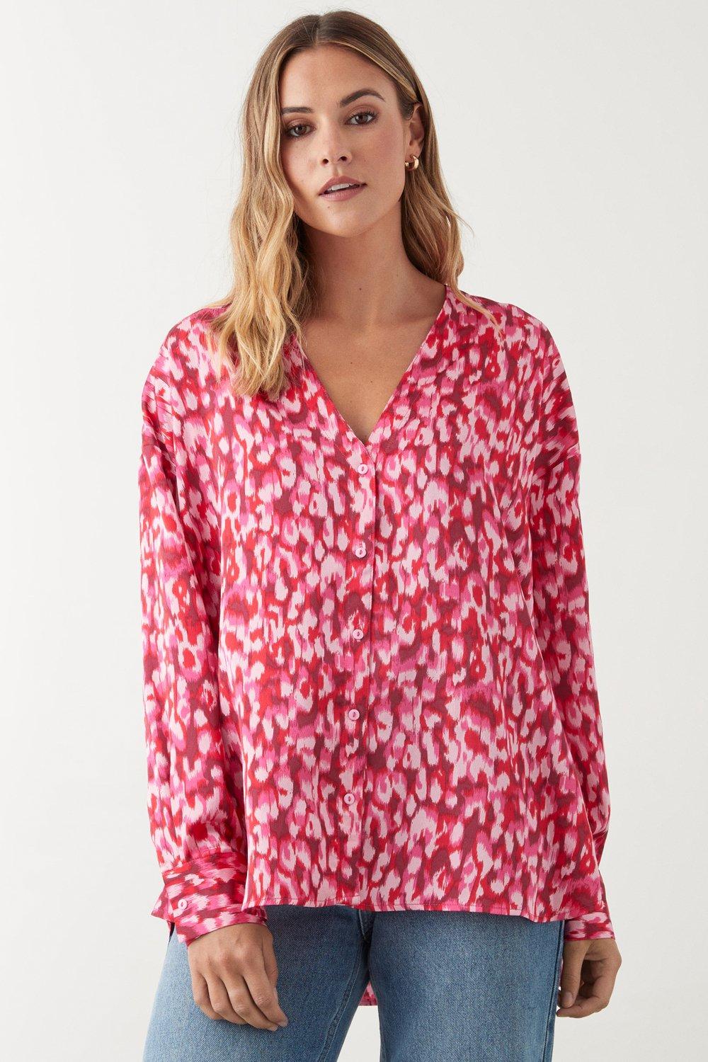 Women’s Pink Abstract Collarless Shirt - 8