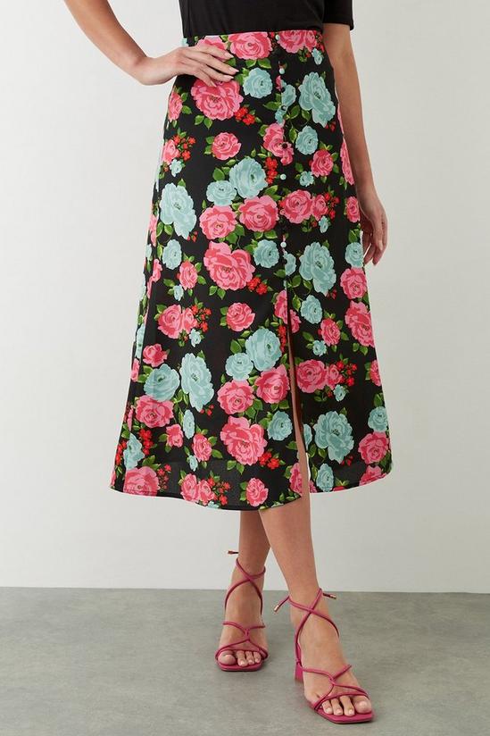 Dorothy Perkins Multi Floral Button Through Midi Skirt 2