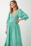 Dorothy Perkins Green Gingham Shirred Midi Dress thumbnail 1