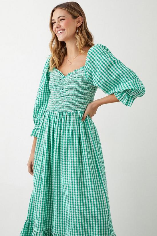 Dorothy Perkins Green Gingham Shirred Midi Dress 1
