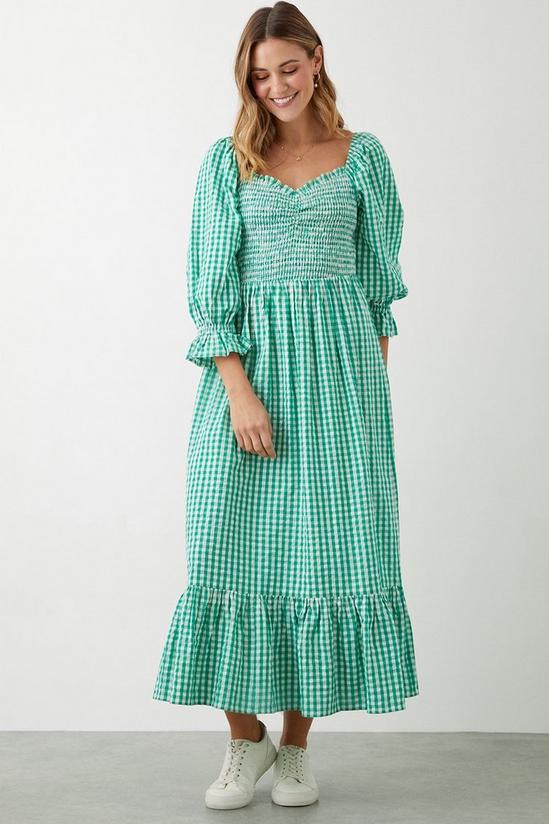 Dorothy Perkins Green Gingham Shirred Midi Dress 2