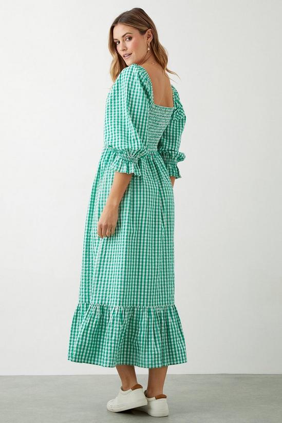 Dorothy Perkins Green Gingham Shirred Midi Dress 3