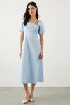Dorothy Perkins Petite Blue Poplin Ruched Midi Dress thumbnail 1