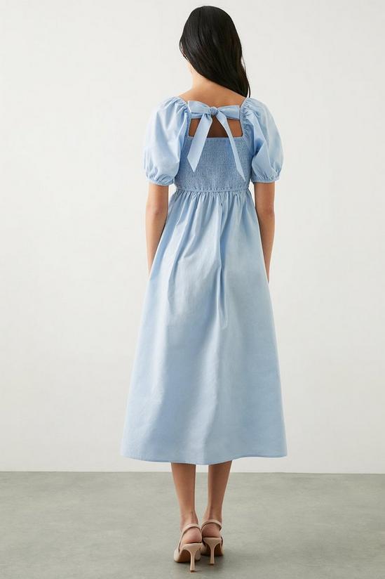 Dorothy Perkins Petite Blue Poplin Ruched Midi Dress 3