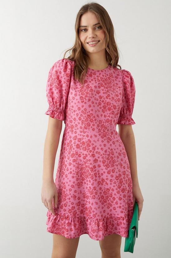 Dorothy Perkins Pink Floral Ruffle Hem Mini Dress 1