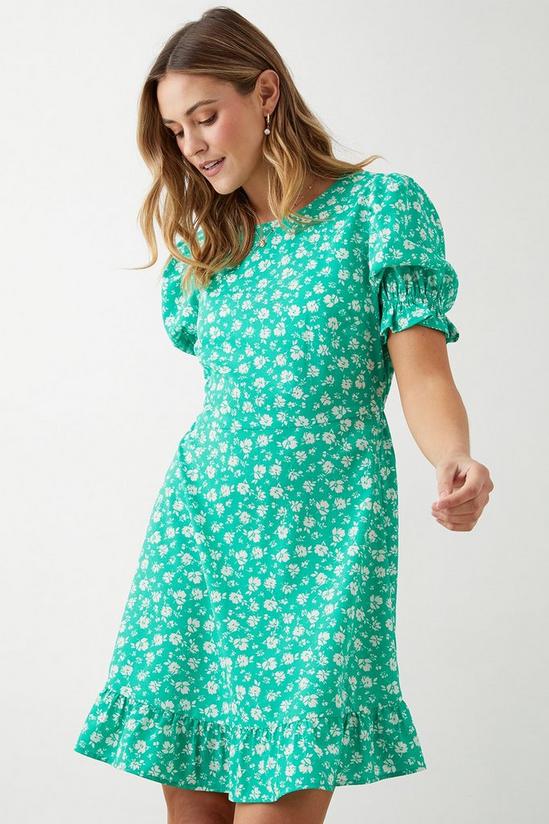 Dorothy Perkins Green Floral Ruffle Hem Mini Dress 1