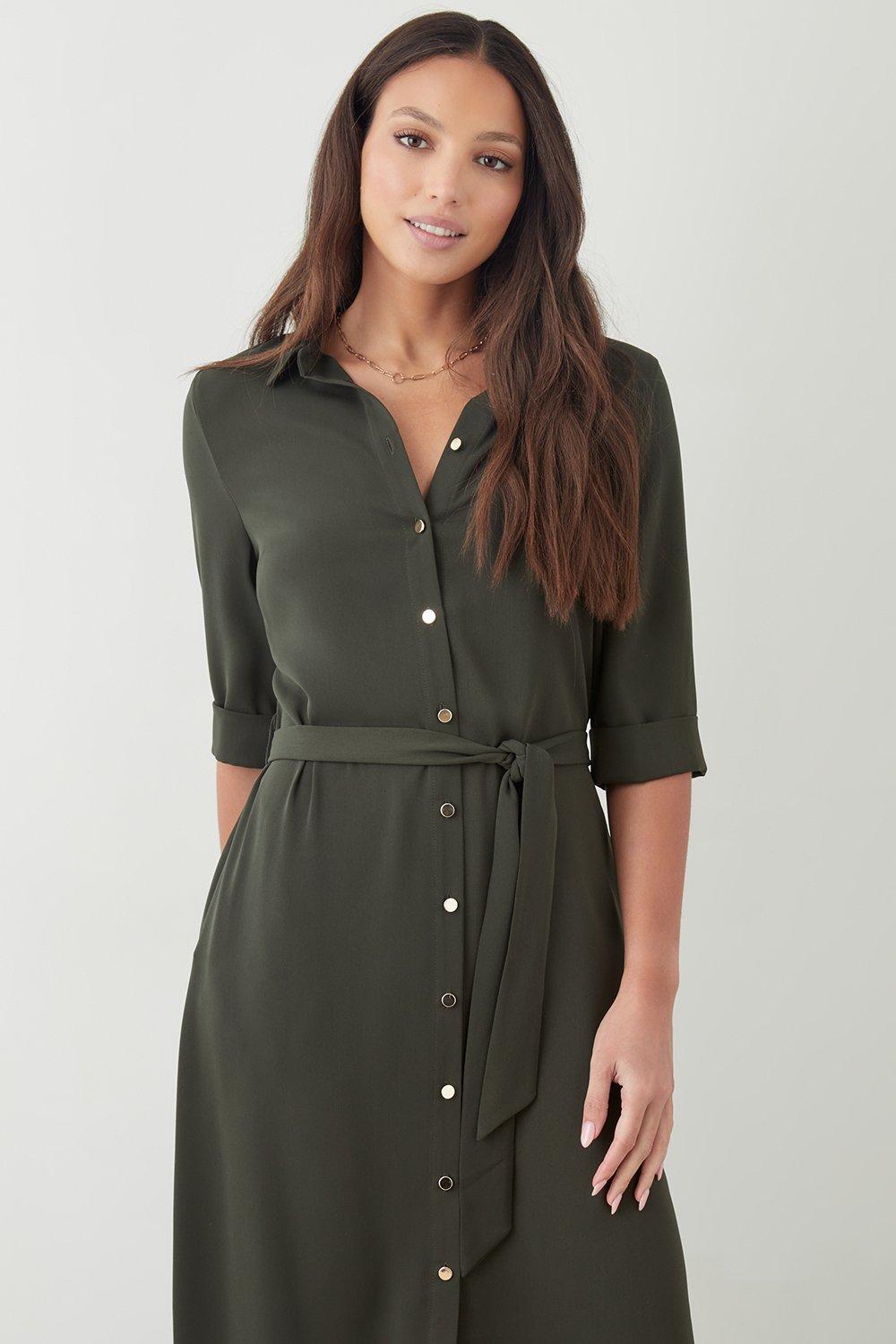 Khaki button sales up dress