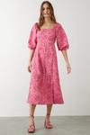 Dorothy Perkins Pink Floral Square Neck Midi Dress thumbnail 1