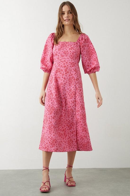 Dorothy Perkins Pink Floral Square Neck Midi Dress 1