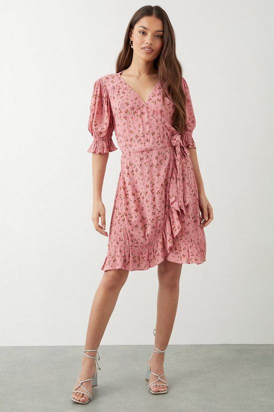 Dorothy Perkins Petite Pink Floral Frill Hem Mini Dress 2