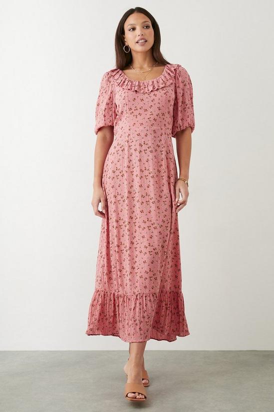 Dorothy Perkins Tall Pink Floral Ruffle Front Midi Dress 2