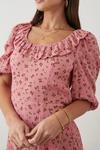 Dorothy Perkins Tall Pink Floral Ruffle Front Midi Dress thumbnail 4