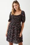 Dorothy Perkins Black Floral Shirred Mini Dress thumbnail 1