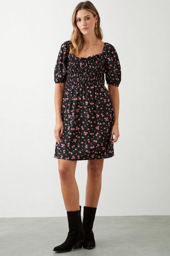 Dorothy Perkins Black Floral Shirred Mini Dress 2