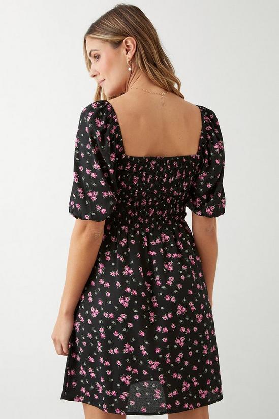 Dorothy Perkins Black Floral Shirred Mini Dress 3