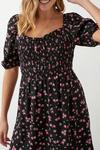 Dorothy Perkins Black Floral Shirred Mini Dress thumbnail 4