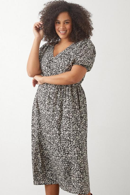 Dorothy Perkins Curve Mono Ditsy Crinkle Ruched Front Midi Dress 2