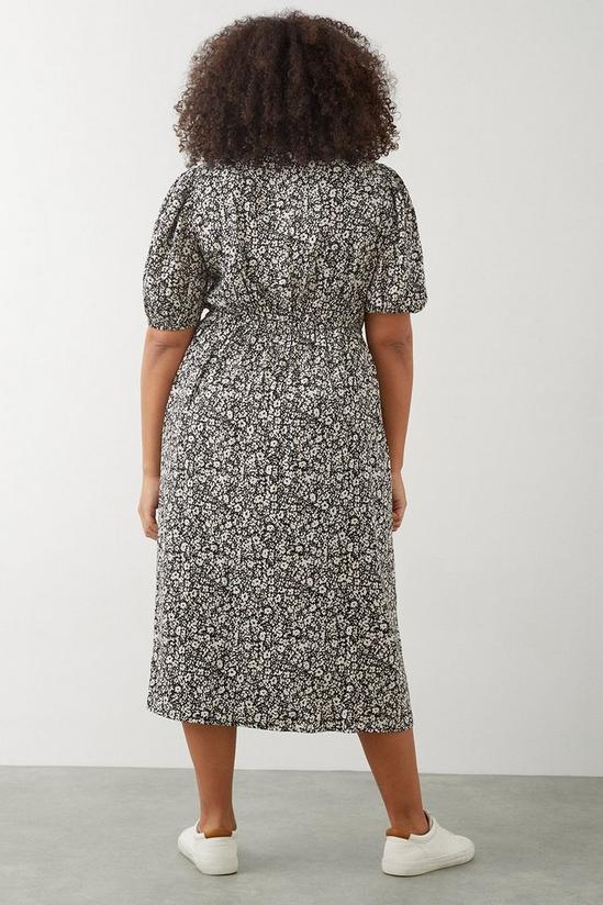 Dorothy Perkins Curve Mono Ditsy Crinkle Ruched Front Midi Dress 3