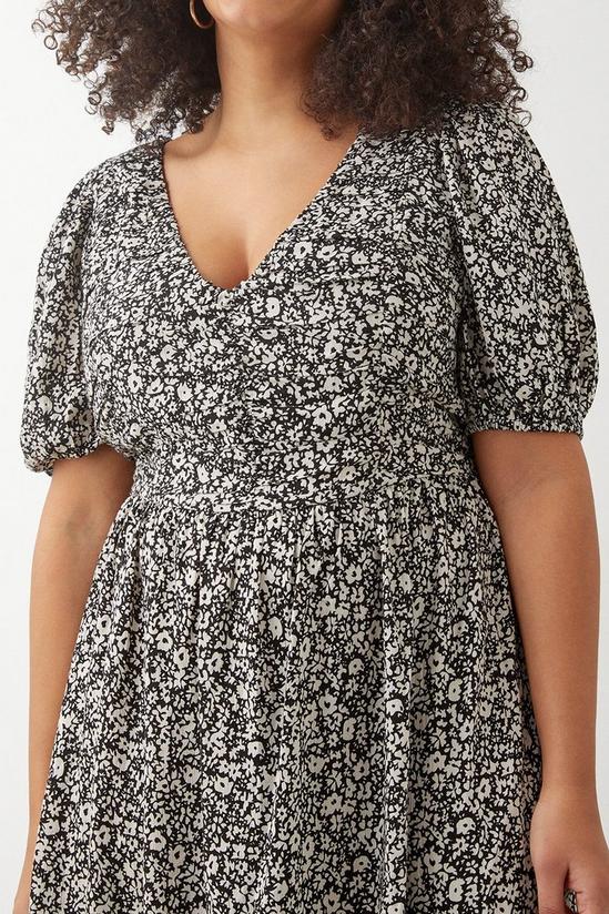 Dorothy Perkins Curve Mono Ditsy Crinkle Ruched Front Midi Dress 5