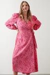 Dorothy Perkins Curve Pink Floral Wrap Midi Dress thumbnail 1