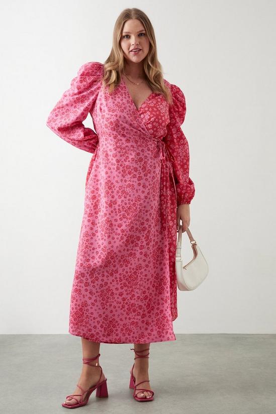 Dorothy Perkins Curve Pink Floral Wrap Midi Dress 2